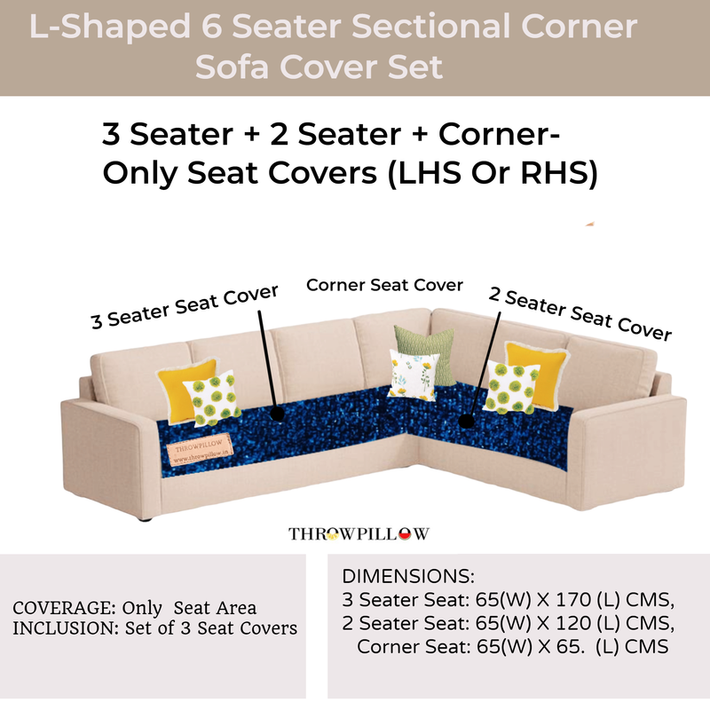 Navy Blue L Shape Corner Sofa Cover, Luxe Solid Sofa Cover
