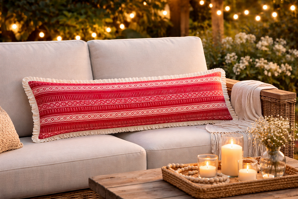 Miniatyrbild: : red tribal cotton cushion cover Rectangular Cushion Cover 14x36 Inches