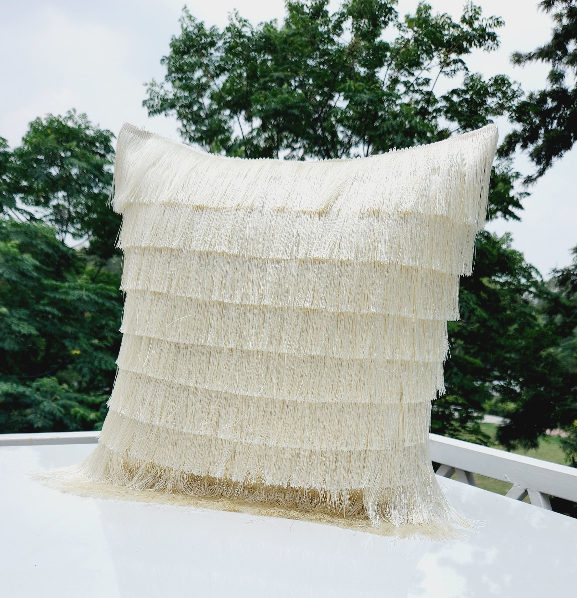 Neutral White Fringe Cushion Cover