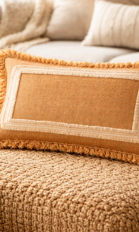 Thumbnail: boho jute linen cushion cover Rectangular Cushion Cover 14x24 Inches