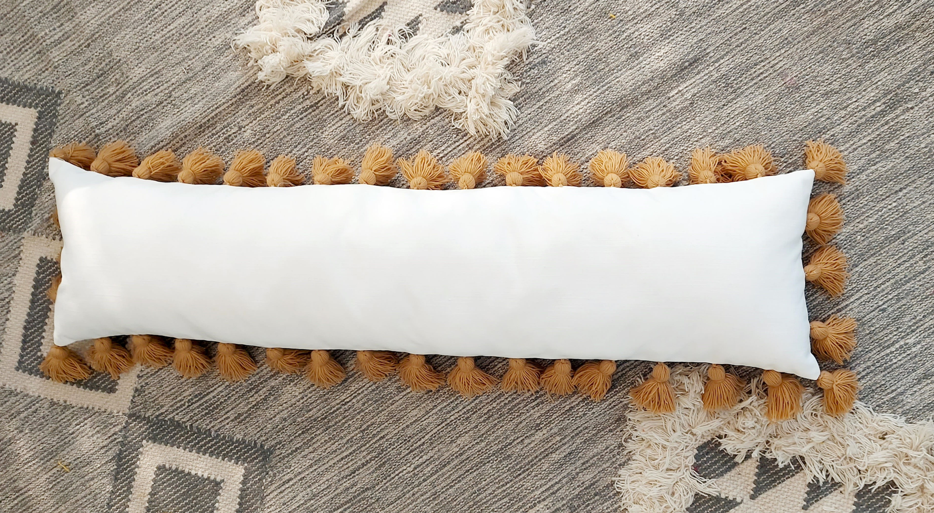 White Boho Tassel Oversized Lumbar Cover