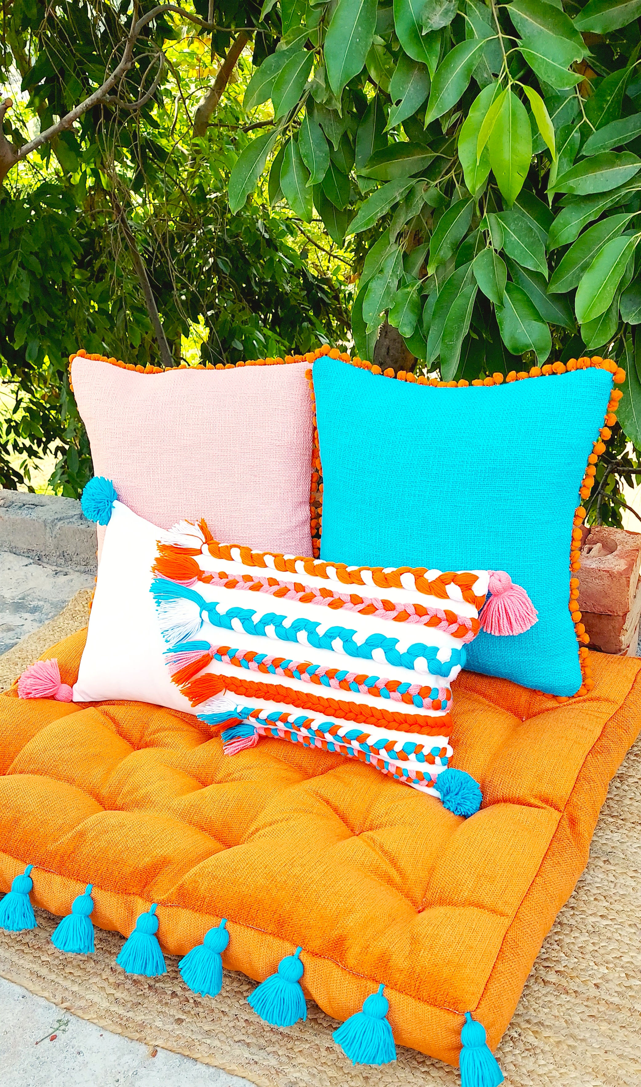 Capri Blue Textured Cotton Solid Cushion Cover