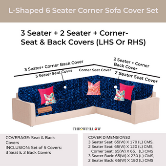 Thumbnail: Navy Blue  L-Shaped Corner Sofa Cover, Boho Sofa Cover With Tassels