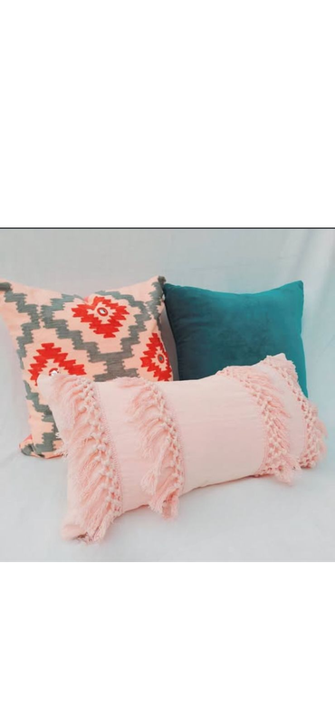 Miniatiūra: Blush Pink Macram? Fringe Rectangular Cushion Cover for Sofa 12x18 Inches