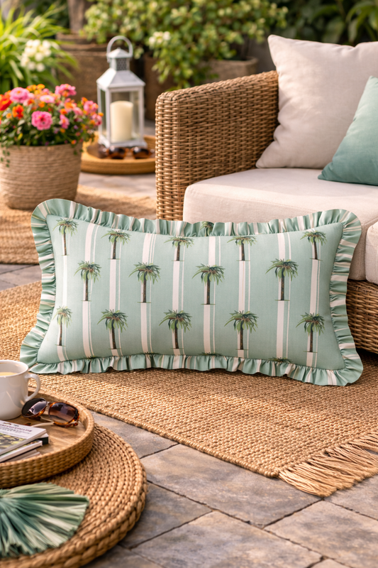 Thumbnail: Mint Green Plam tree Rectangular Cushion Cover 12x30 Inches