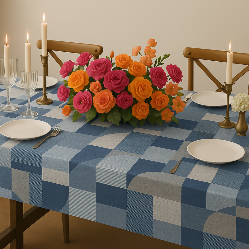 Miniatura: Blue Geometric Printed Boho Center Table Cover|Table Cloth Living Room Decor
