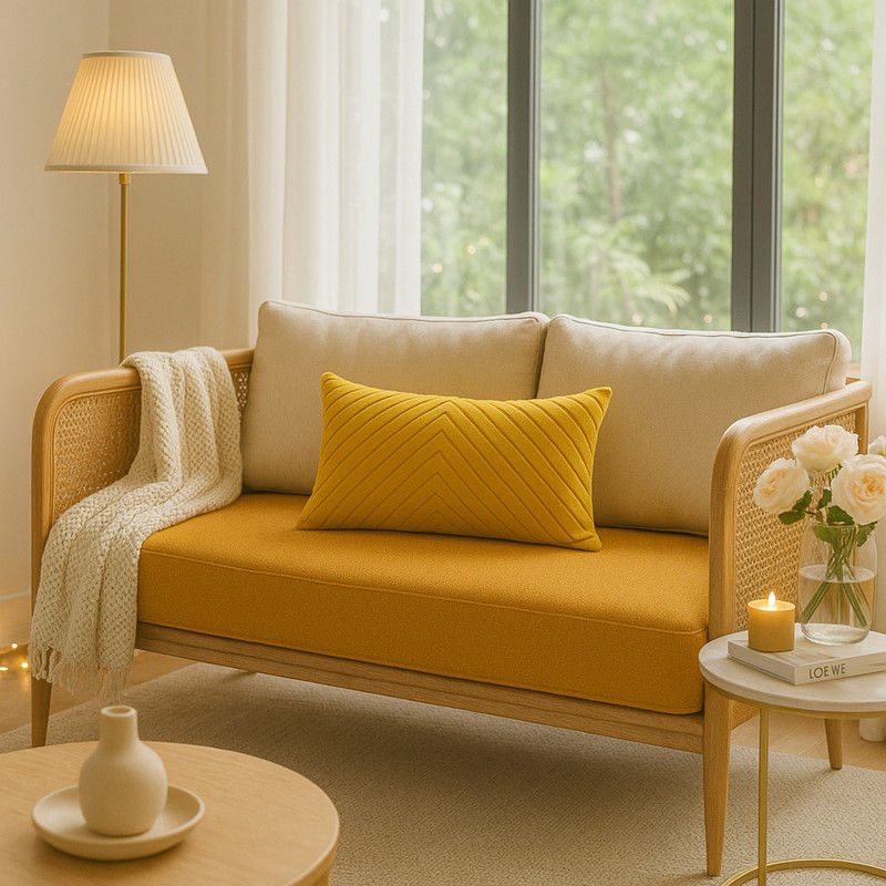 Miniatiūra: GoldenRay Pleated Mustard Chevron Modern Rectangular Cushion Cover 12x18 Inches