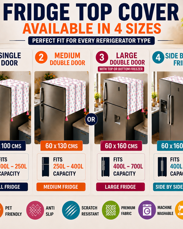 Miniatură: Fridge Cover Double Door 250-400L|Crnr Tassel& Pocket|Vine Print  Cover