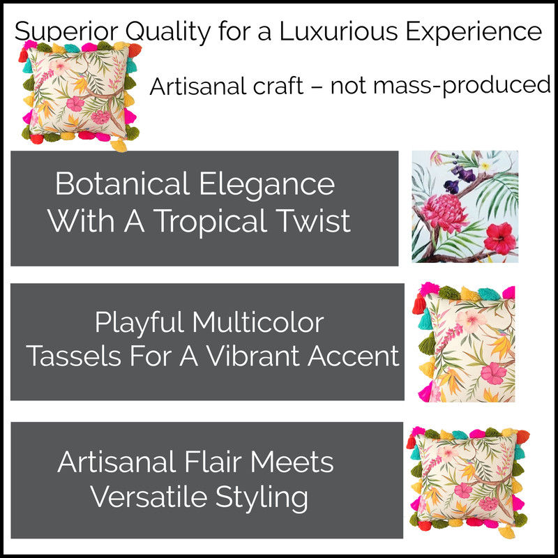 Μικρογραφία: Floral Print, Multicolor Tassel Rectangle Cushion Cover with Filler 12x18 Inches