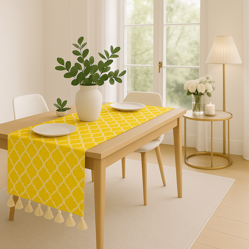 Sīktēls: Yellow Diamond Multicoloured Table Runner Coffee Table, Living Room Sofa Table