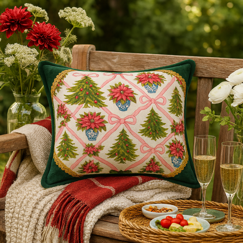 Thumbnail: Luxury Christmas Green Gold Sequin Trim Rectangular Cushion Cover 12x18 Inches