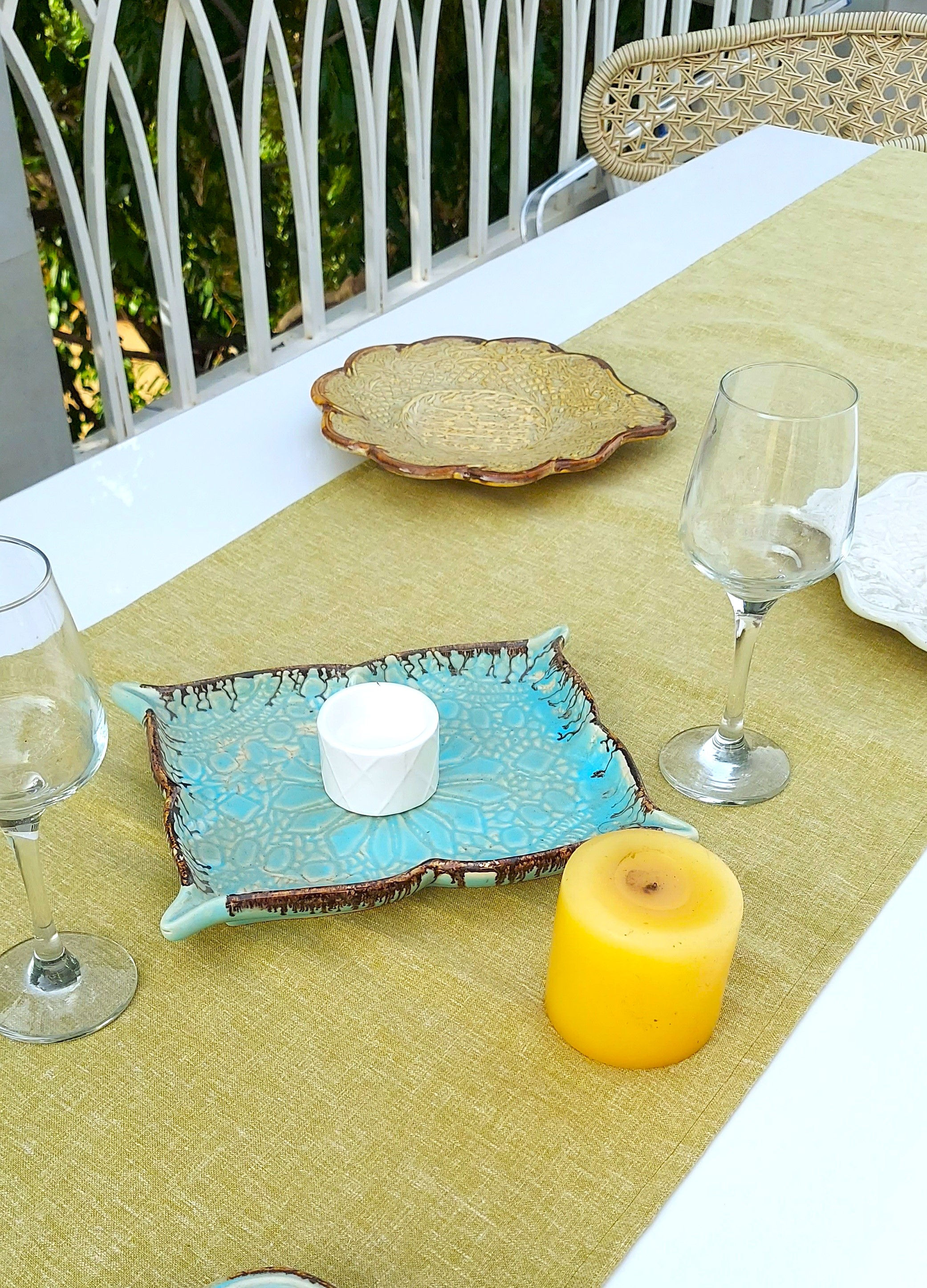 Sustainable Decor with Olive Green Linen Runner