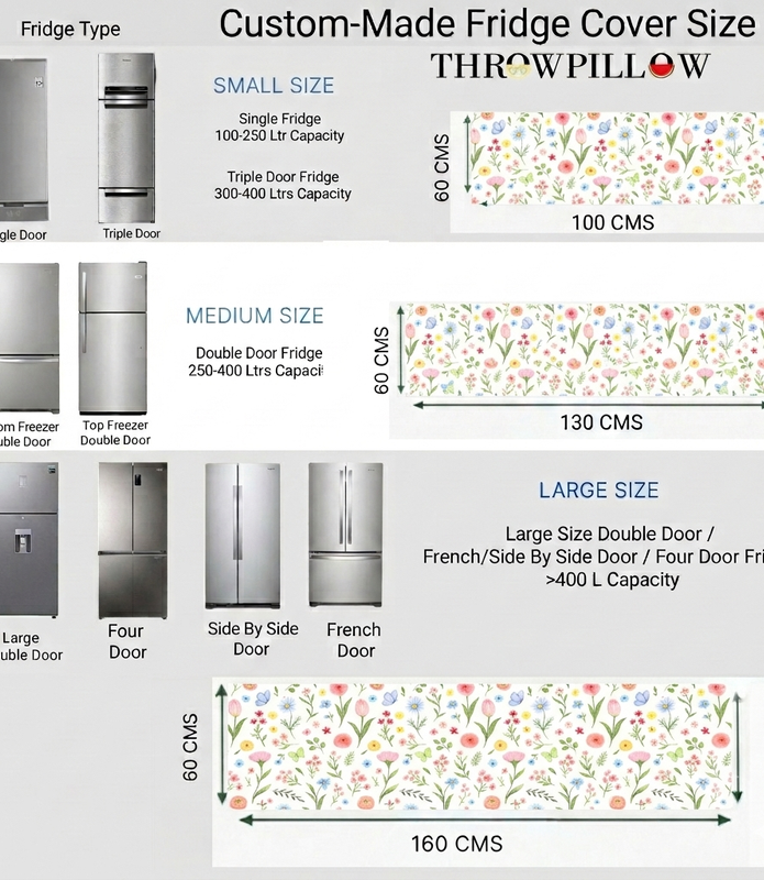 縮圖：Floral Four Door Magnetic Fridge Cover With Corner Tassels 400+ Liters