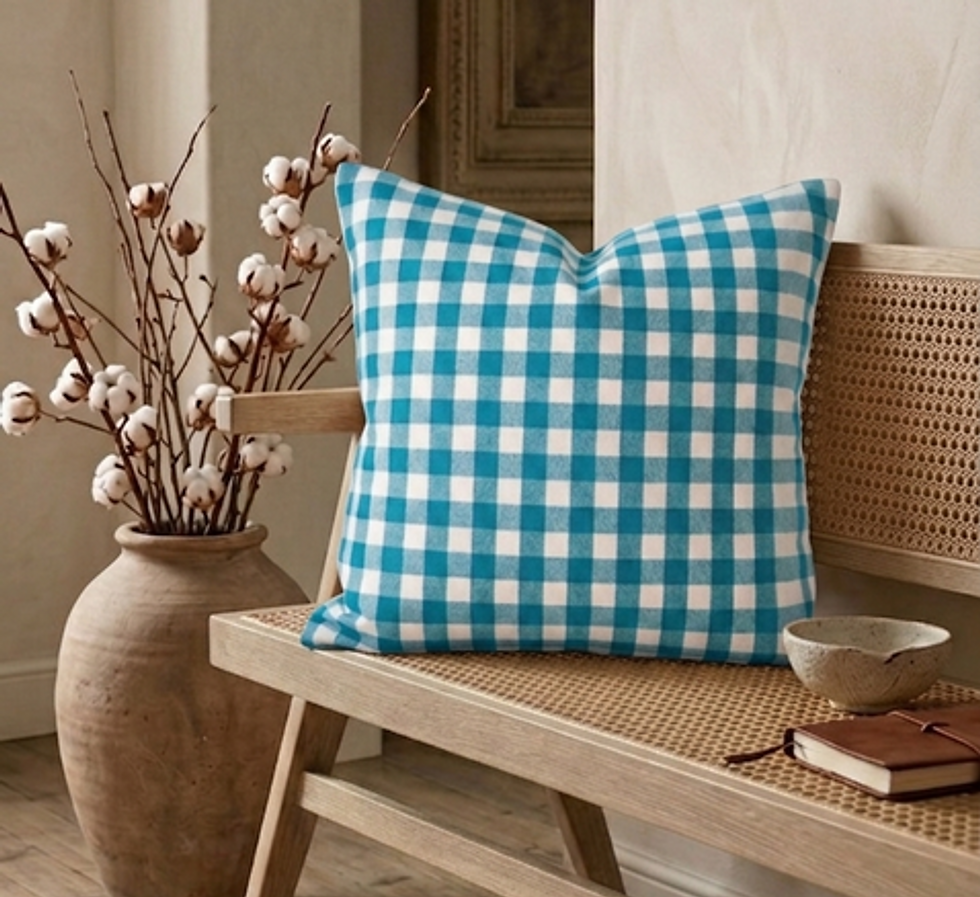 Thumbnail: Teal Blue&White Checkered  Square Sofa Cushion Cover 18x18 Inches