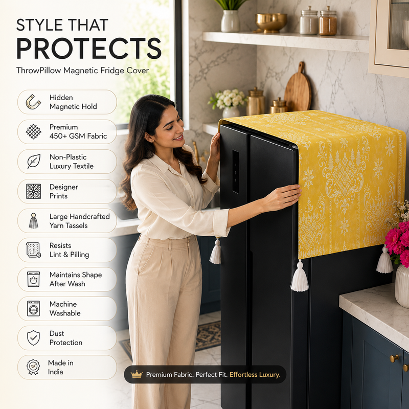 Миниатюра: Fridge Cover French Door 400+ L Door|Corner Tassels|Damask  Refrigerator Cover