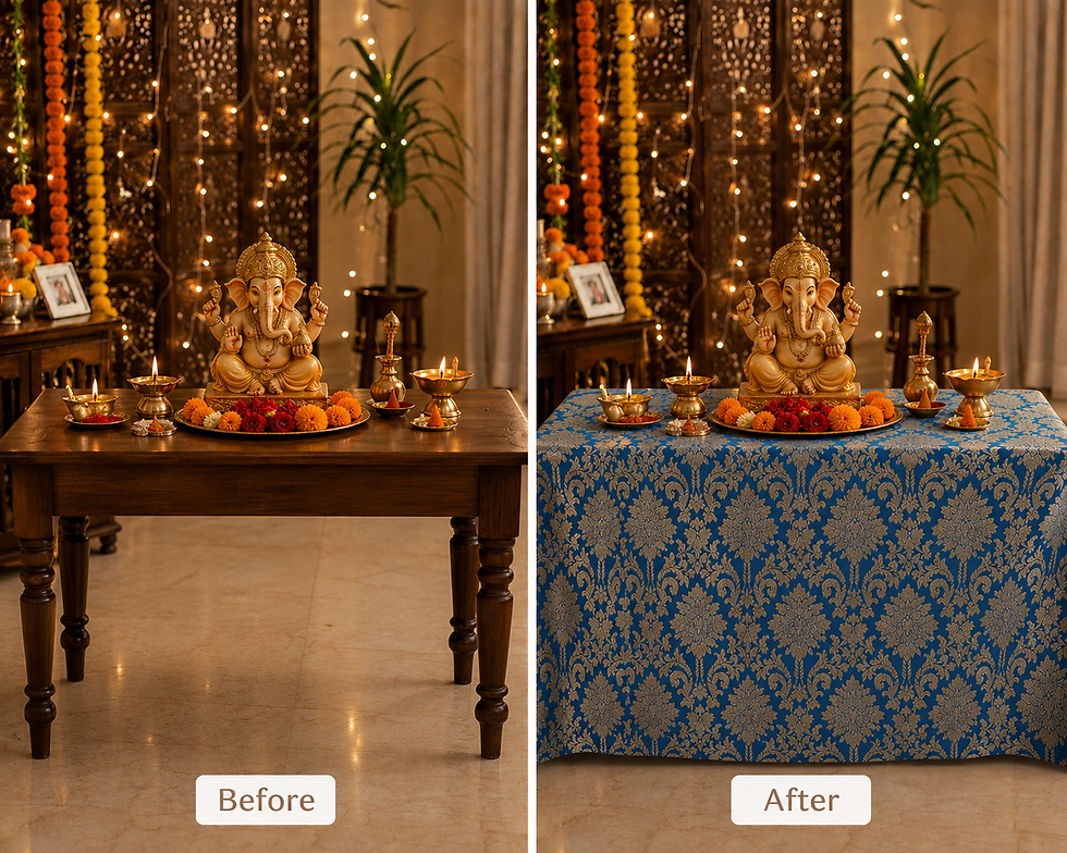 Thumbnail: Blue Brocade Silk Round Thali & Chowki Cover