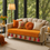 الصورة المصغرة: Orange 4 Seater Sofa Cover With Tassels |Anti-Slip Slipcover for Living Room