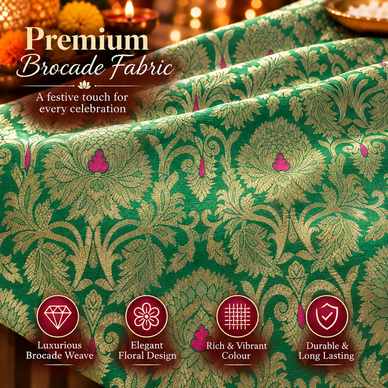 Green Brocade Tassel Table Runner 13x72" | Dining & Center Table D�cor