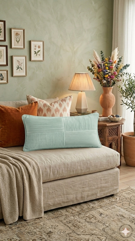 Miniatura: mint green ribbed cushion  Rectangular Full Body Bed Pillow Cover 12x36 Inches