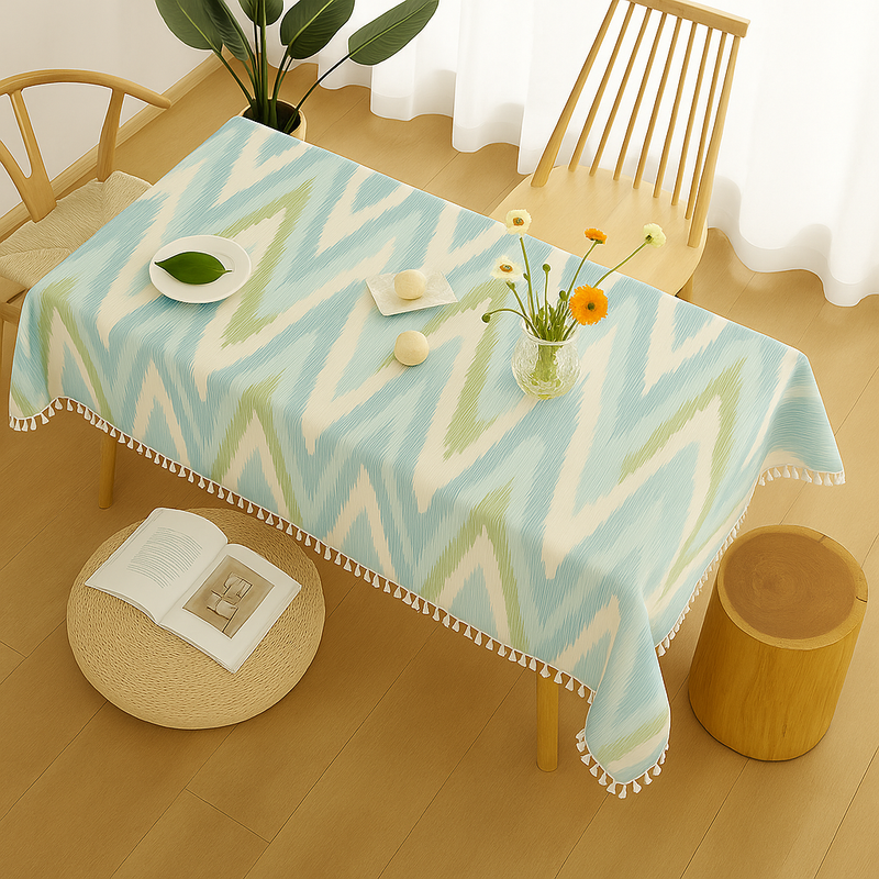 Aqua Blue Tassel Coffee Center Table Cover|Table Cloth Living Room Decor