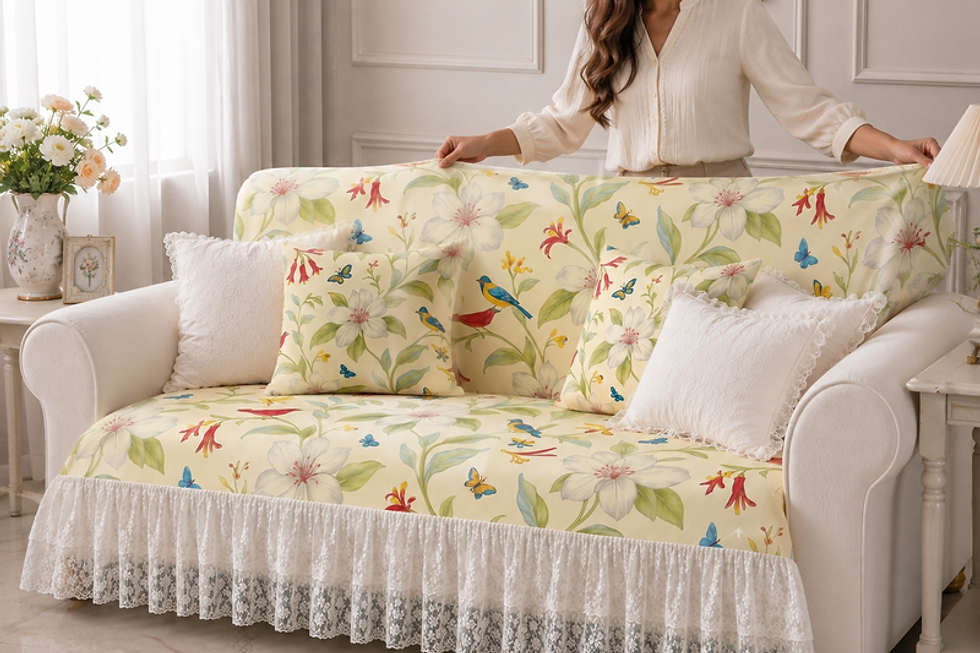 섬네일: L-Shaped Sofa Cover Sectional Large 2 Seater+2 Seater Lounger|Bird Floral