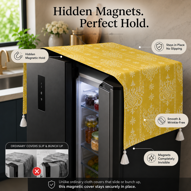 Thumbnail: Large Double Door Magnetic Fridge Cover With Corner Tassels 400+ L