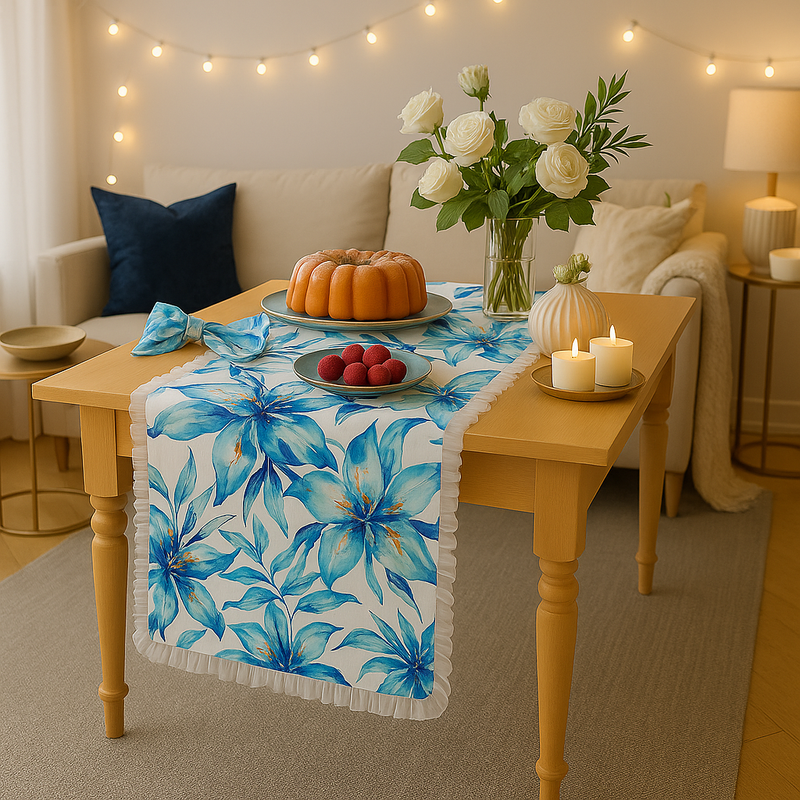 Thumbnail: Blue Leaves Multicoloured Table Runner Coffee Table, Living Room Sofa Table