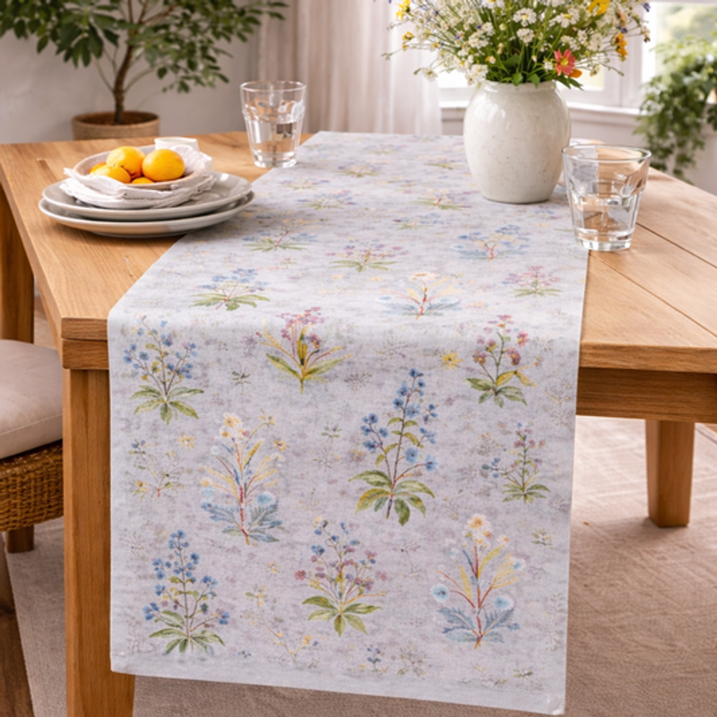 Thumbnail: Pastel Botanical Floral Print Table Runner|Dresser Drawer Cabinet Entry Console