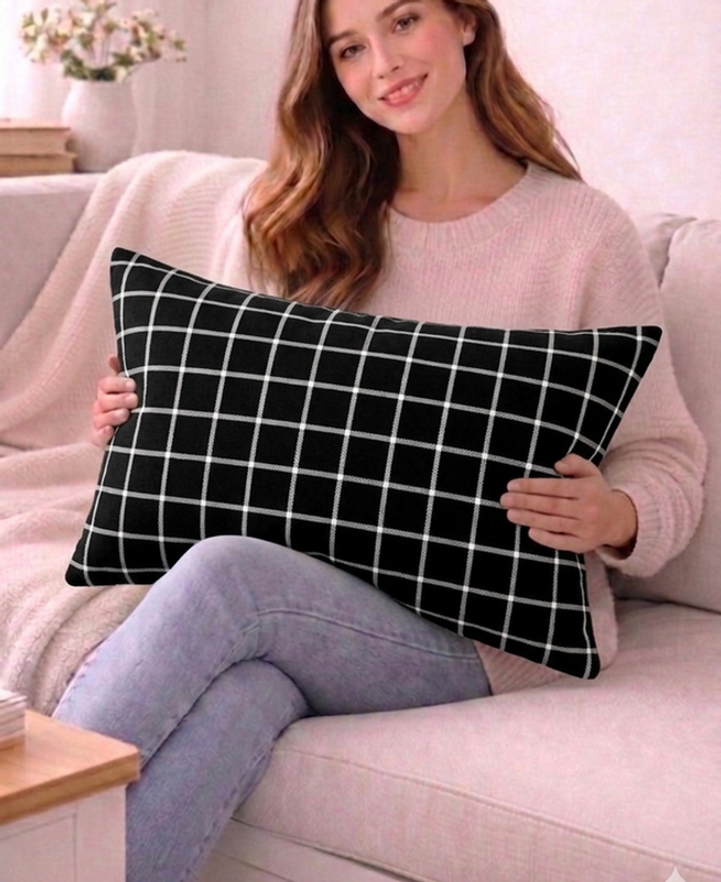Thumbnail: black window pane cushion  Rectangular Cushion Cover 12x24 Inches