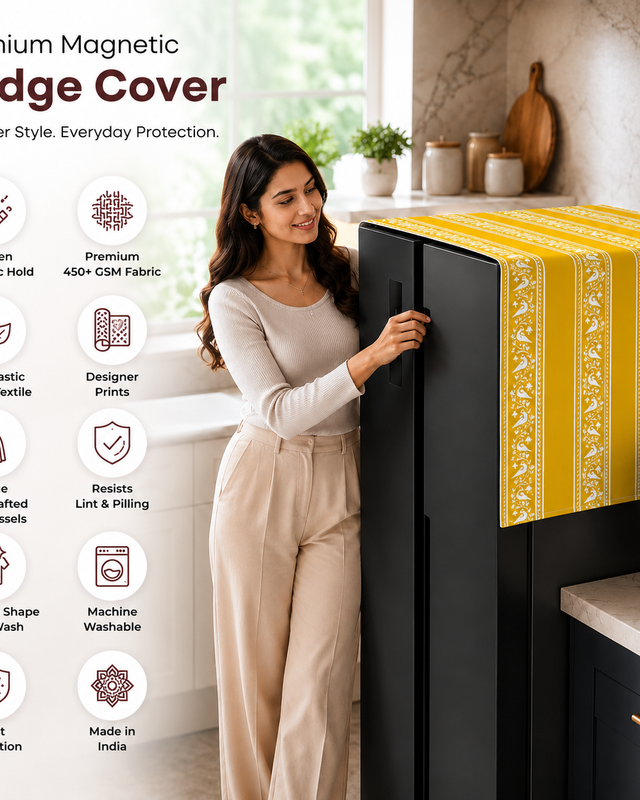 Μικρογραφία: Fridge Cover Four Door 400+ L|Decorative Tassels|Bird Pattern Fridge Top Cover
