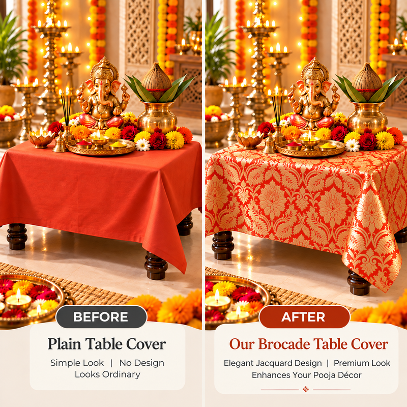 Oarnge Silk Brocade Pooja Asan Cover 12 Inches |Square Table(S)