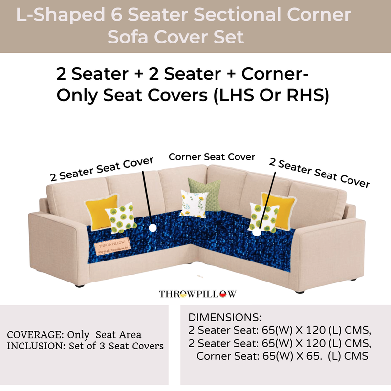 Navy Blue L Shape Corner Sofa Cover, Luxe Solid Sofa Cover