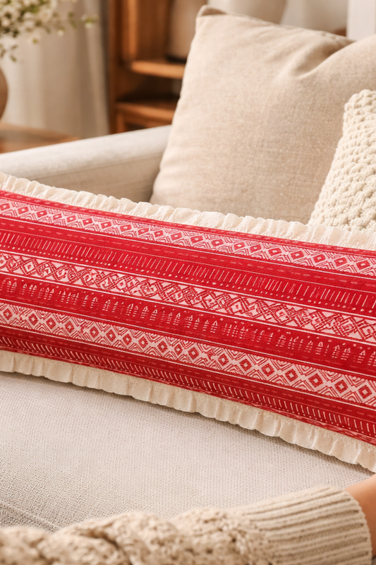 Thumbnail: Red Cotton Tribal Sofa D�cor Rectangular Full Body Bed Pillow Cover 12x36 Inches