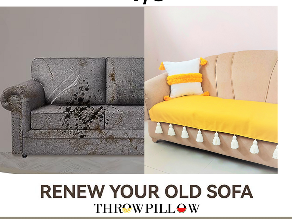 Miniaturebillede: Yellow 3+1+1 Seater Sofa Cover With Tassels|5 Seater Sofa Cover Set|Seat Cover