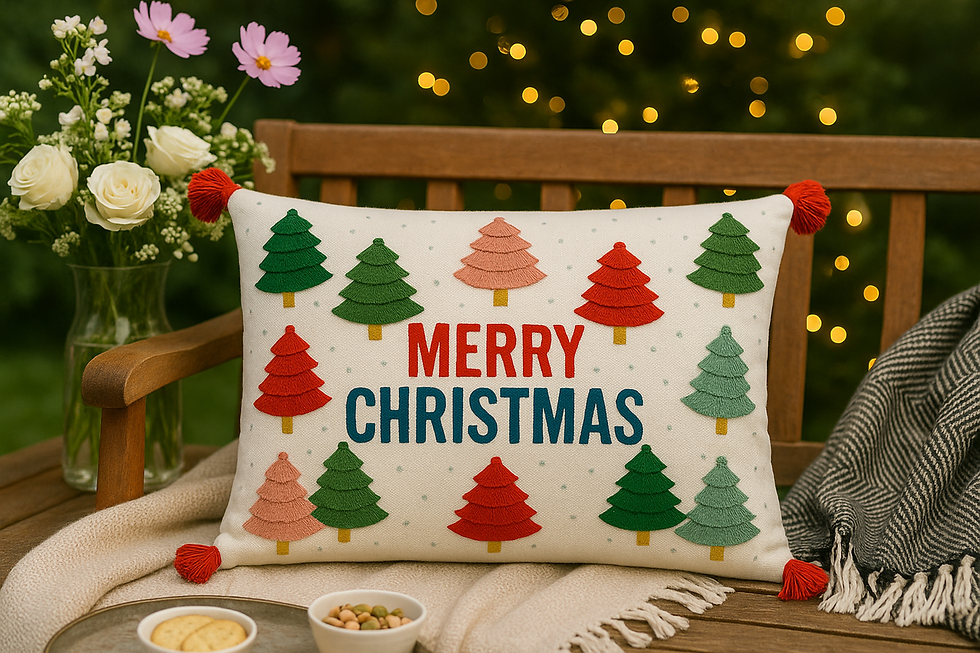 Thumbnail: Colorful Christmas Red Tassel Abstract Rectangular Cushion Cover 12x18 Inches