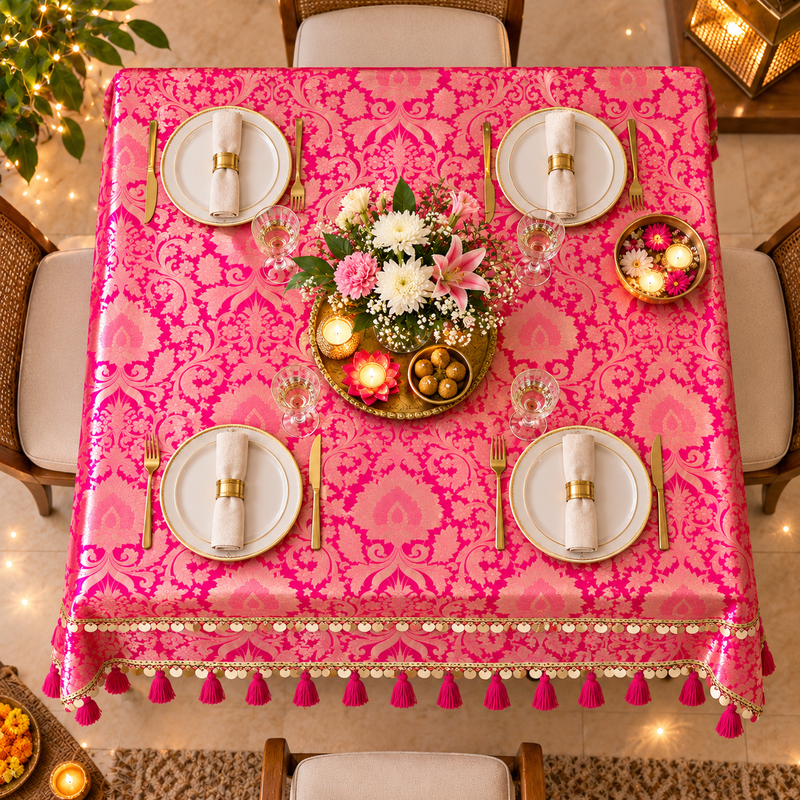 Miniature : Pink Brocade Coffee Table, Living Room Sofa Table Cover| Living Room Decor