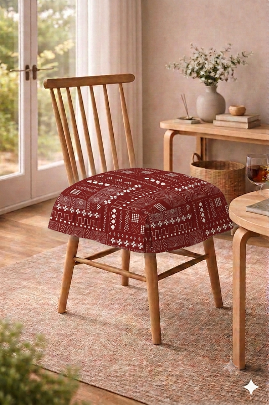 Sīktēls: Maroon Tribal Frill Dining Chair Seat Cover|20"x22" SEAT TOP|FRILL CHAIR COVER