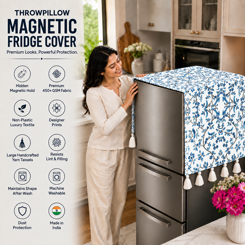 Fridge Cover Side By Side 400+ L|Decorative Tassels|Blue BirdCover
