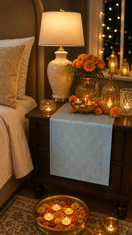 Miniaturbild: Ice Blue-Gold Table Runner |Nightstand, Bed Side Table Cabinet