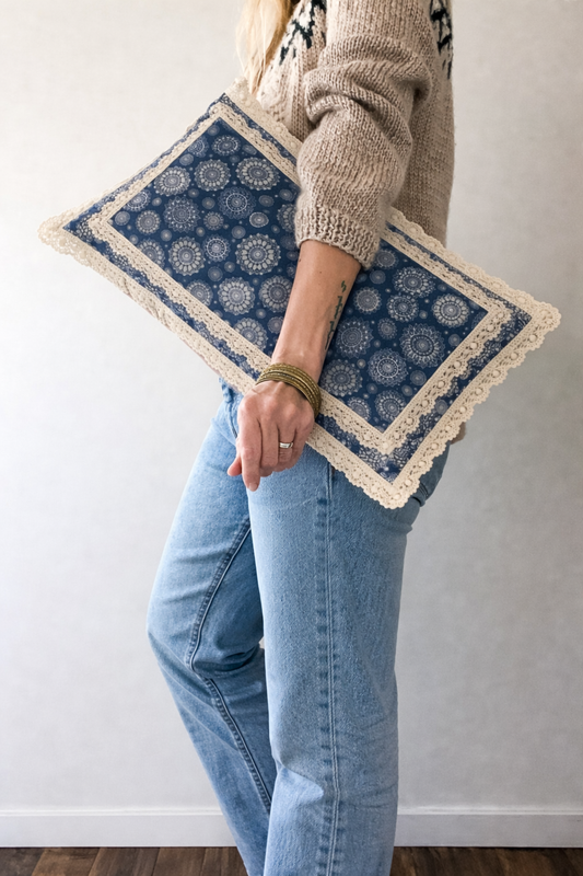 Thumbnail: Blue Polyester Mandala Rectangular Cushion Cover 14x30 Inches