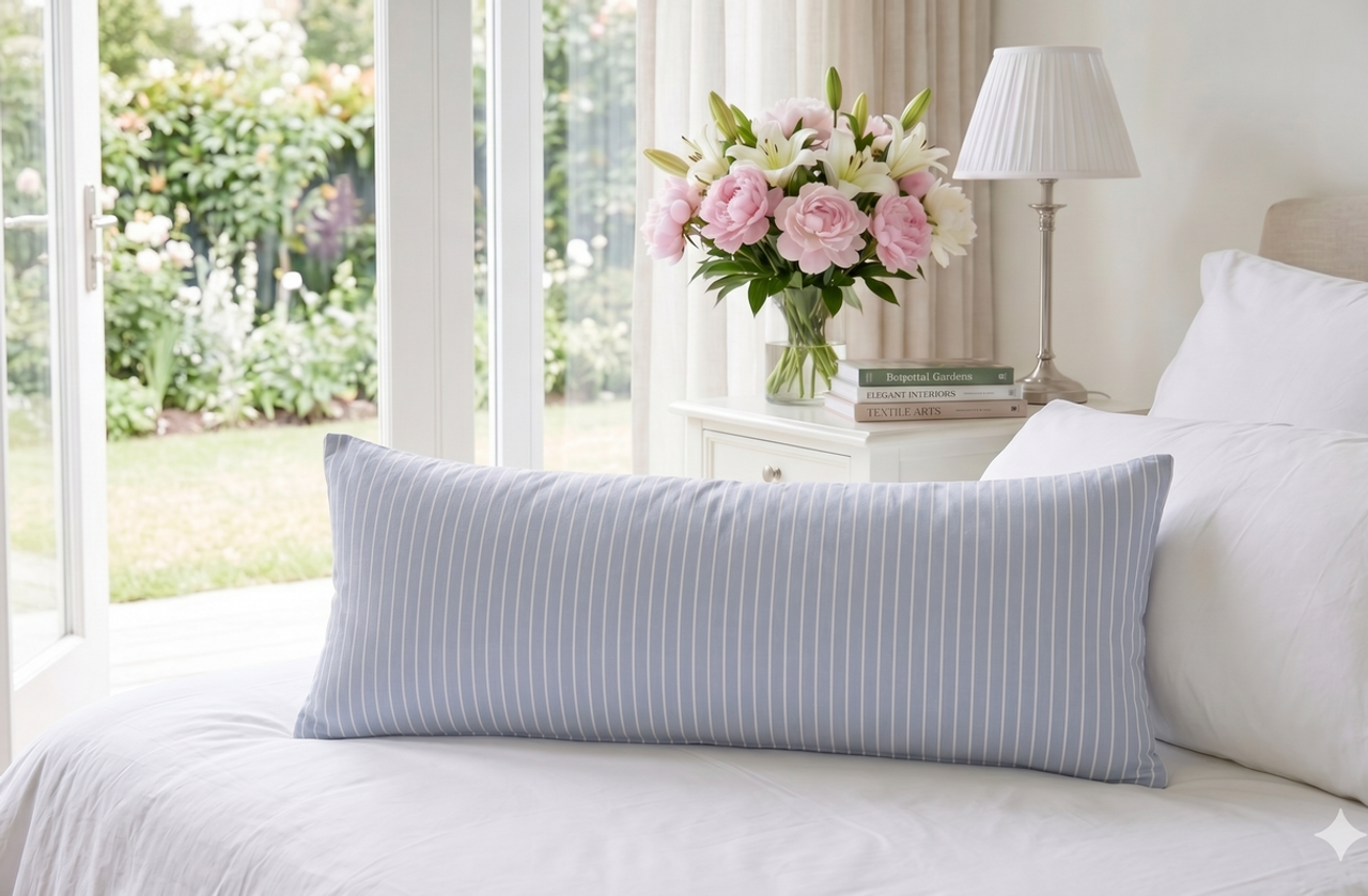 Blue Striped Coastal Rectangular Full Body Bed Pillow Cover 12x48 Inches