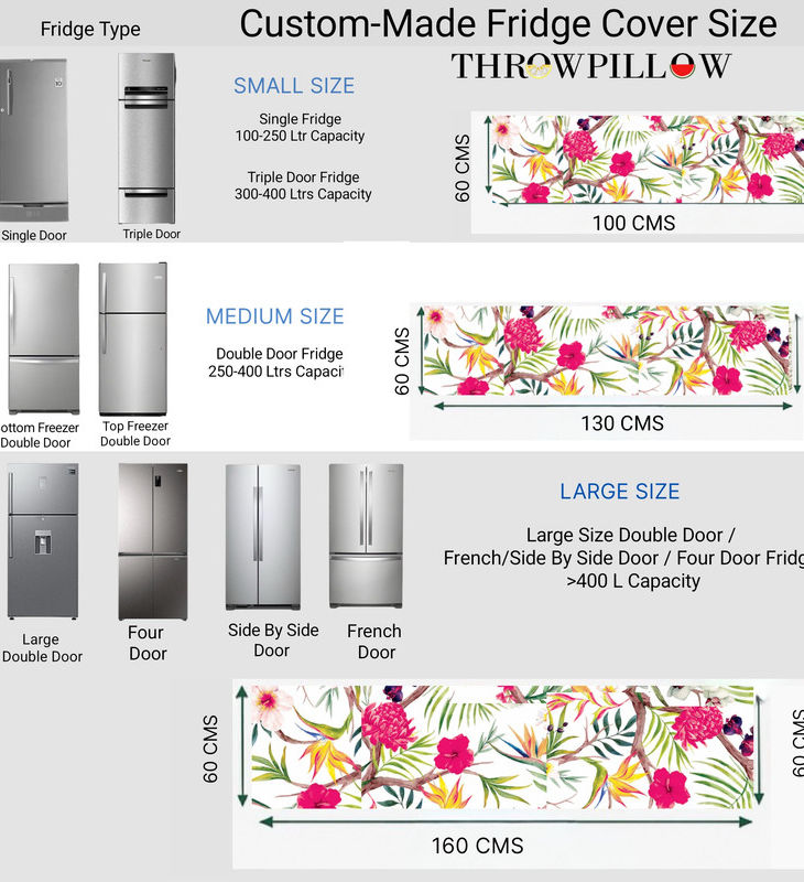 Thumbnail: Fridge Cover French Door 400+ L Door|Corner Tassels|Floral Refrigerator Cover