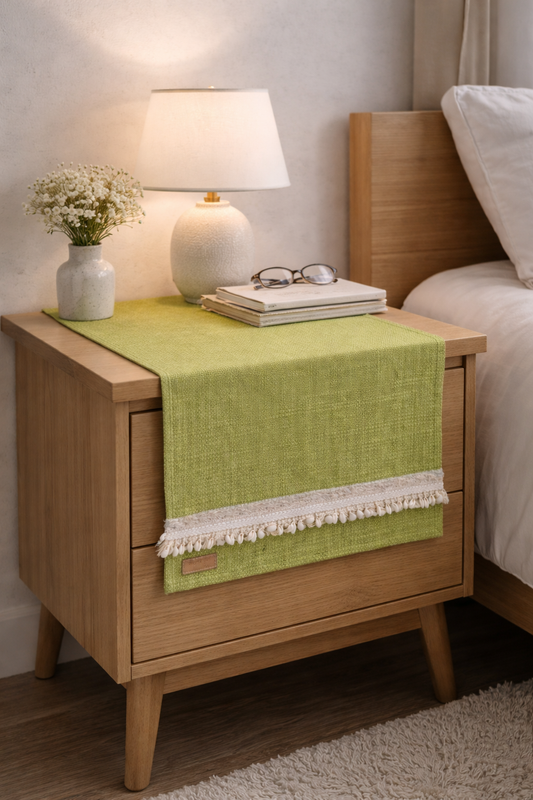 섬네일: Green Cotton Linen With Kowri Table Runner|Long Nightstand,Bed Side Table