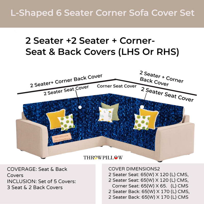 Navy Blue L Shape Corner Sofa Cover, Luxe Solid Sofa Cover