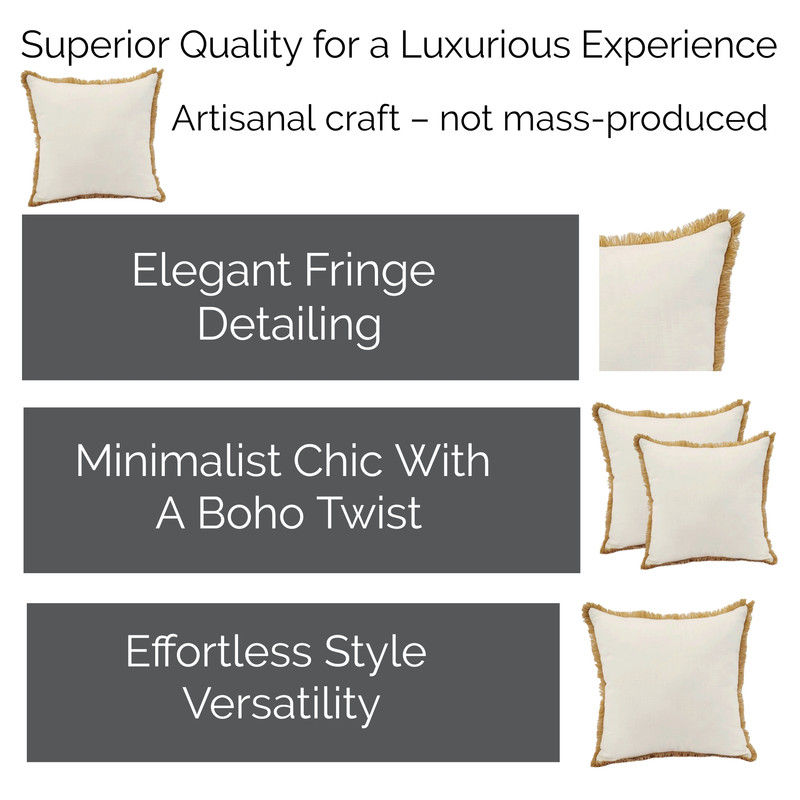 Thumbnail: Ivory White Fringe Square Cushion Cover with Filler for Boho Decor 18x18 Inches