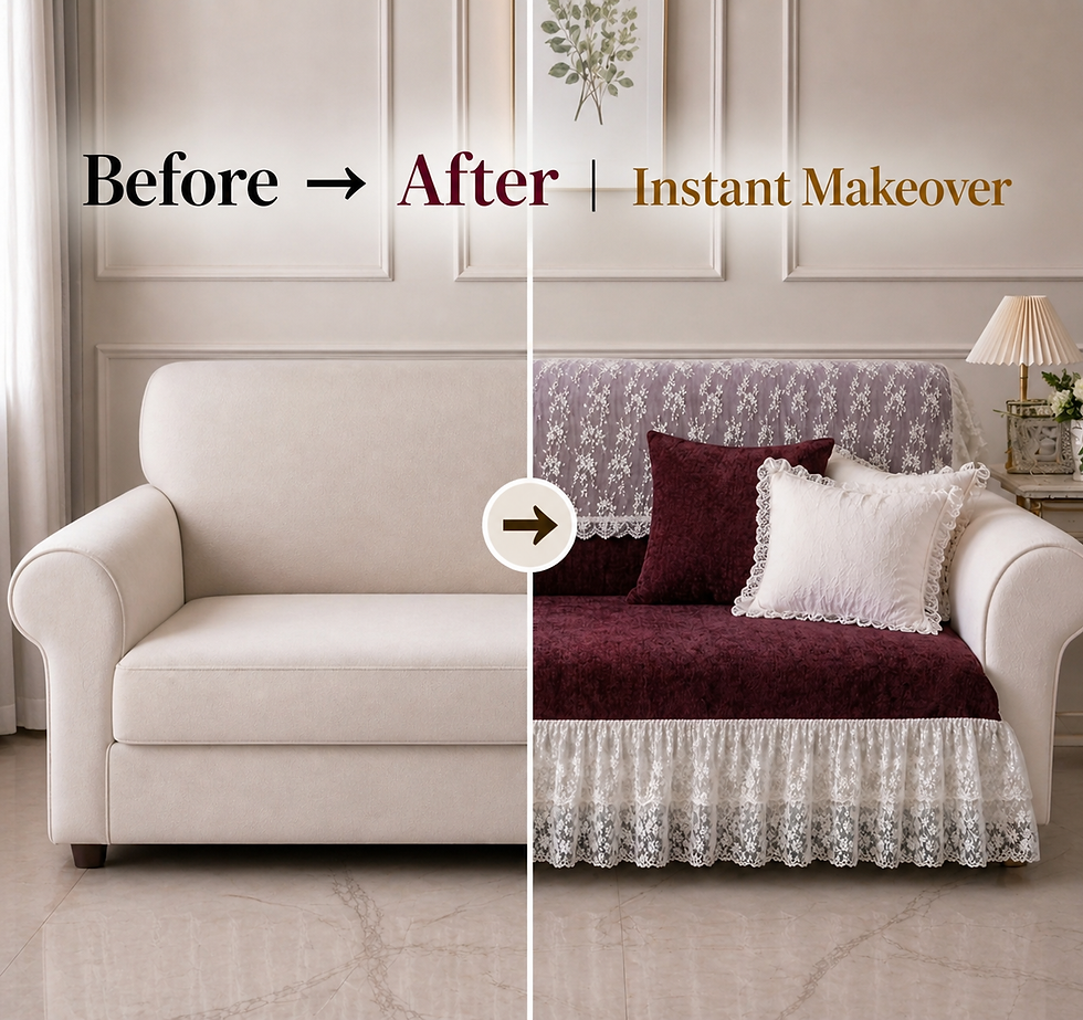Thumbnail: Brown 5 Seater Sofa Cover Set With Lace Frill |Lace Frill Sofa Throw 3+1+1Seater