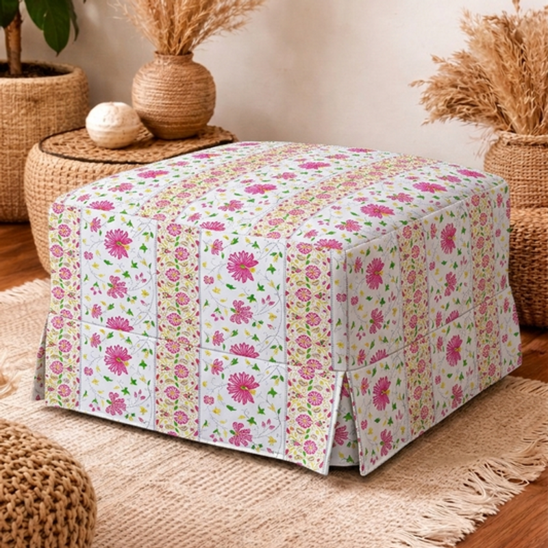 थंबनेल: Pink Blossam Skirted Pouffe Cover Ottoman Puffe Frill Cover-16"X24" Pouffe Seat