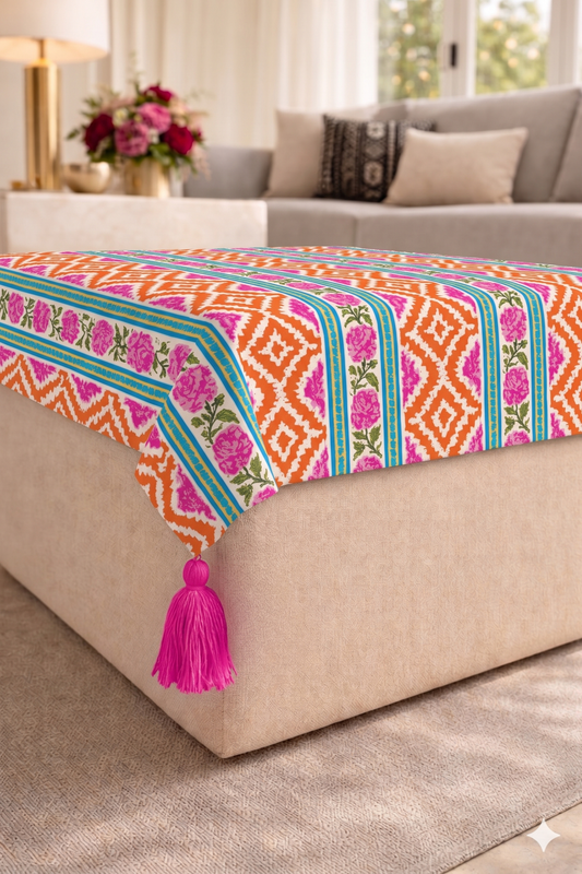 섬네일: Sunburst Pouf Cover With Corner Tassels Square 14"X14" Seat|24X24" Pouffe Cover