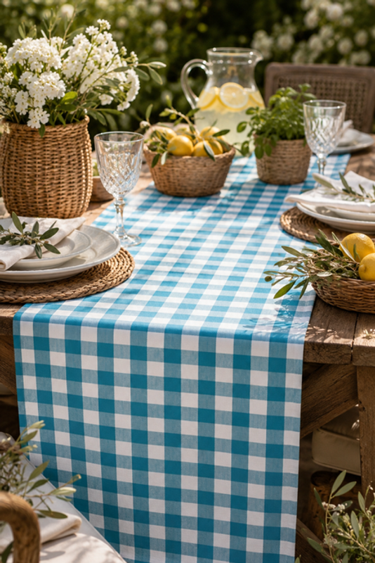 Miniatura: Teal Blue-White Table Runner Center Dining Table, Entry Console
