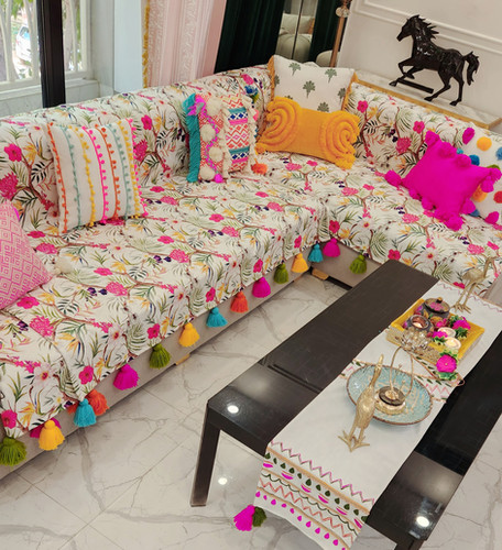 Floral Pattern Sofa Cover with Tassels Luxury Living Room Decor  Throwpillow